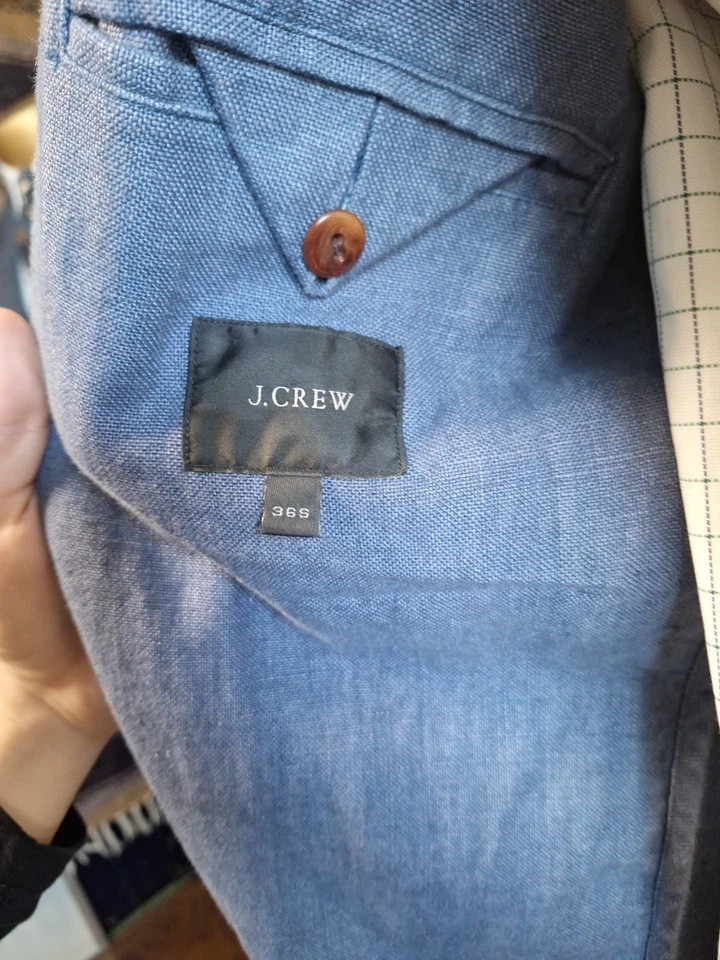 J Crew Mens Linen Blue Unstructured Unlined 2 Btn Sport Coat 36s - Image 4 of 4