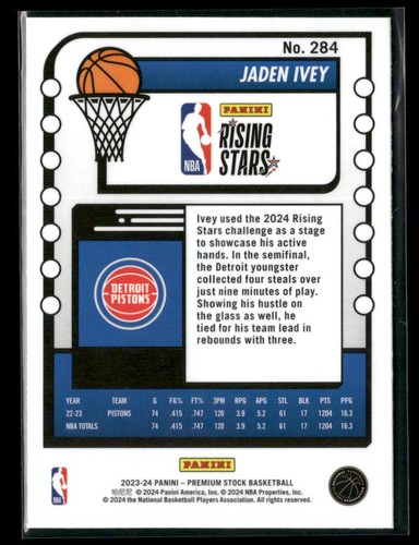 2023-24 Panini Premium Stock #284 Jaden Ivey Detroit Pistons - Bild 2 von 2