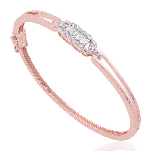 0.55 Ct Lab Grown CVD 14k Rose Solid Gold Bangle Pave Diamond Bracelet Jewelry - Picture 3 of 8