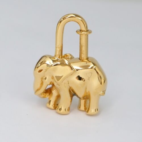 HERMES Elefant Motiv Cadena Schloss Taschenanhänger Gold Original mit Box #0854 - Bild 3 von 5