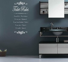 Hand Carving TOILET RULES Bathroom Words Quote Wall ART Sticker Deco UK RUI174