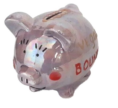 Piggy Bank Pottery Shiny Iridescent Finish Lilac Multicolor Pre-owned - Afbeelding 3 van 11
