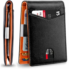 Men Slim Wallet with Money Clip RFID Blocking Bifold Front Pocket Wallet Leather