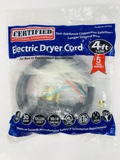 CERTIFIED Electric Dryer Power Cord UL Listed 4 Wire 30 Amp 4 Prong 4 Feet Black