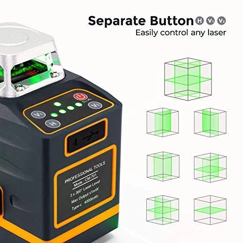 Laser Level Self Leveling 3x360° 3D Green Cross Line for Construction and Auto