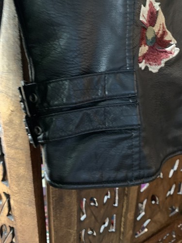 Faux Leather Embroidered Jacket Sz18 Studs Perfect Condition EXCEPT FOR COLLAR. - Picture 6 of 18