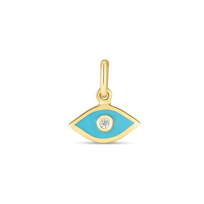 14k Gelbgold Mini Blau Emaille Böser Blick Charm