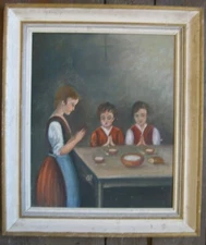 Mother with Children Tischgebet° Oil Painting New Objectivity Um 1930 Frame Oil