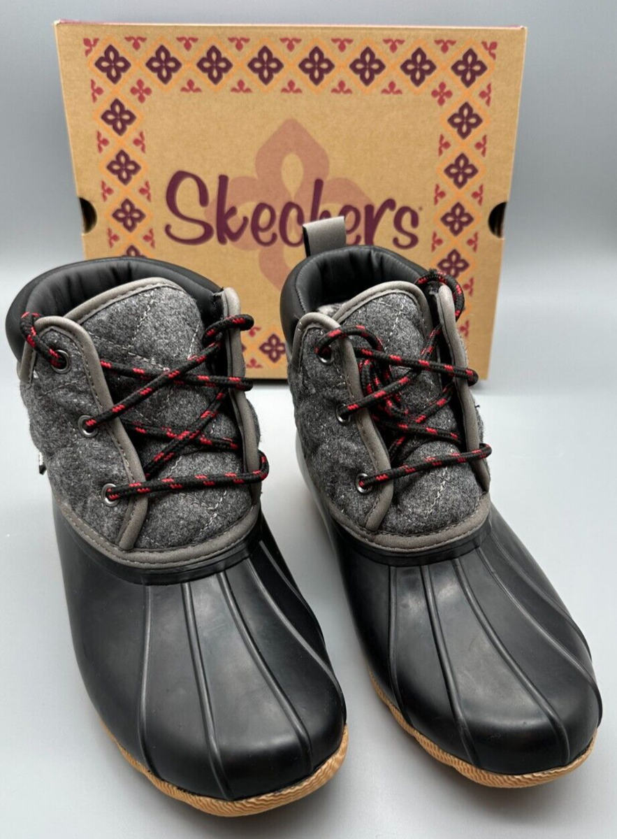 New Skechers Women's Pond Lil Puddles Waterproof Black Duck Boots SZ