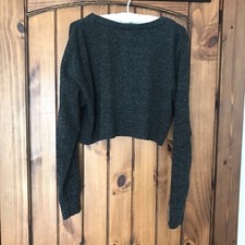 Wild Fable Womens Cropped Sweater Size S Long Sleeve Gray Ribbed Mock Neck EUC