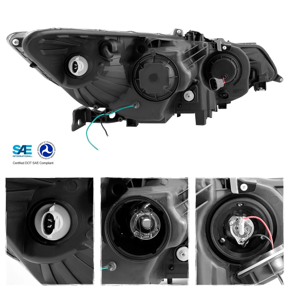 2009-2014 Acura TSX LED DRL Tube Projector Black Headlights Headlamps Left+Right — 第 3/4 张图片