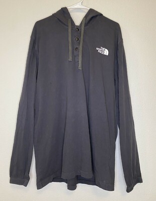 The North Face Men's Gray 1/4 Button Hooded Long Sleeve Pullover Light  Sweater X