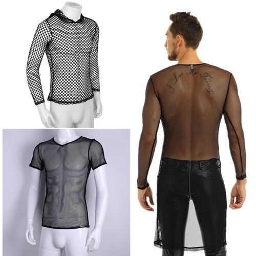 Sexy Men's Long Sleeve Fishnet Mesh Top 