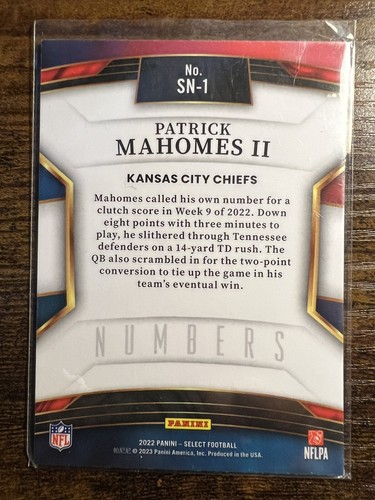 2022 Panini Select - Select Numbers #SN-1 Patrick Mahomes II - Foto 2 di 2