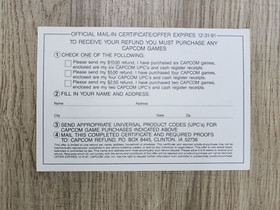 VINTAGE CAPCOM THE MEGA MAN REFUND INSERT - NINTENDO NES (CAP-NES-US-3)