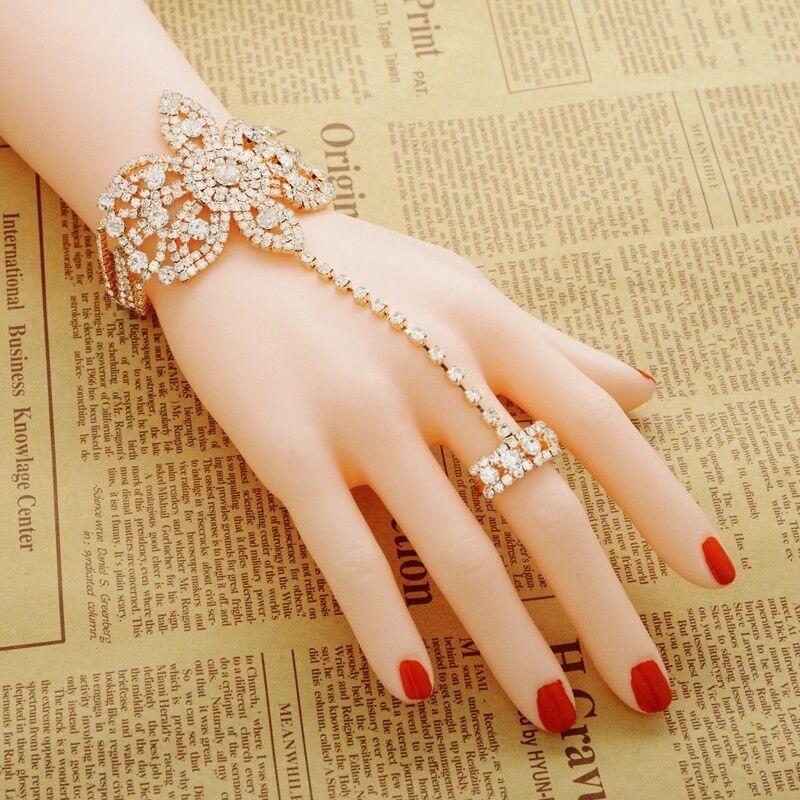 Buy Womensky Pair of Womensky Golden Gold Plated Hath Phool Hand Thong Hand Bracelet  Finger Ring Bracelet for Women and Girls at Mehndi Haldi