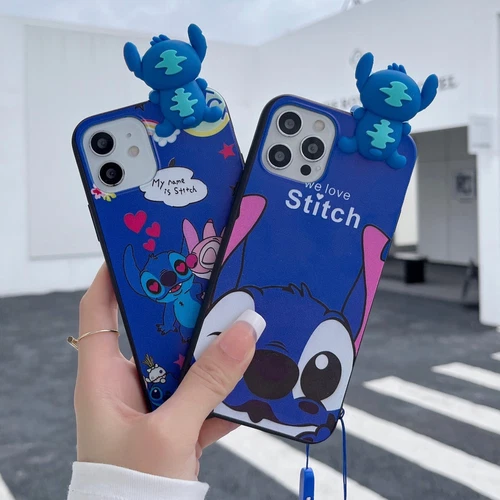 Cute 3D Cartoon Gift Animal Stitch Doll + Strap Case Cover For Various Phone