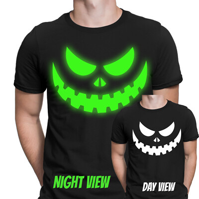 Glow In The Dark Spooky Jack Face Halloween T-Shirt Scary Design For Men2#T416