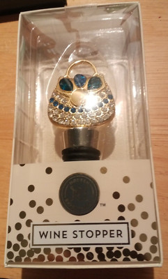 Modern Expressions Gold and Silver Handbag with blue, clear jewels Wine Stopper