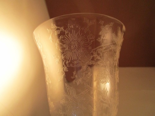 Set 4 bicchieri calici acqua vintage Cambridge vetro trasparente fiori selvatici - Foto 8 di 9