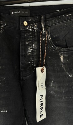PURPLE BRAND P001 Black Wash Metallic Silver Slim Fit Jeans