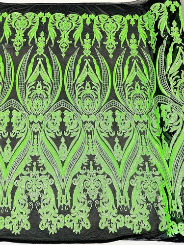 Damask Design Sequins Embroider 4 Way Stretch Mesh Fabric By Yard - Picture 3 of 5