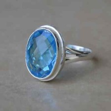 Faceted Blue Quartz Gemstone Ring,925 Sterling Silver,Solitaire Ring,Boho Ring
