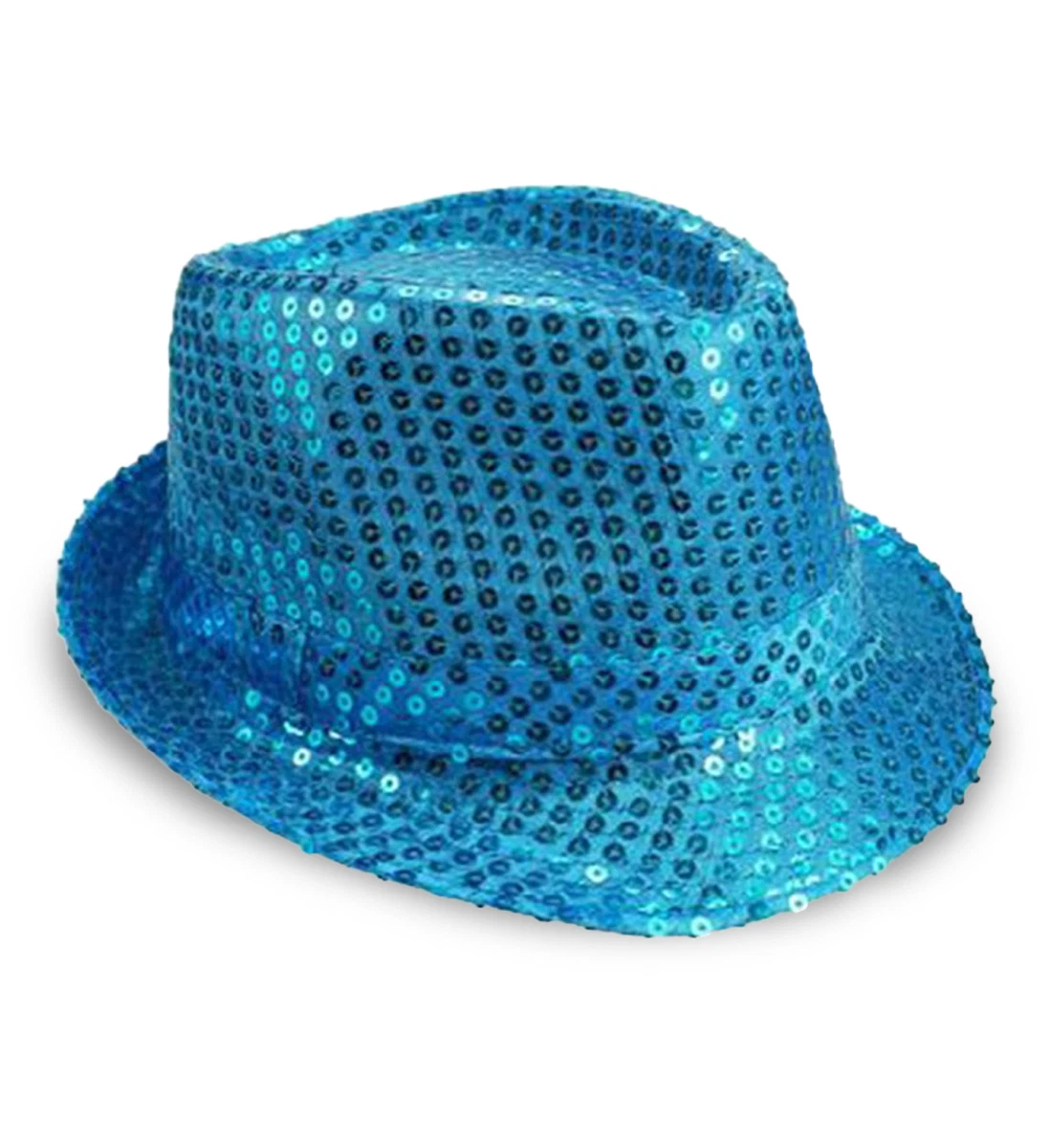Mozlly Glamorous Light Blue Fedora Disco Hat Unisex Retro Funky