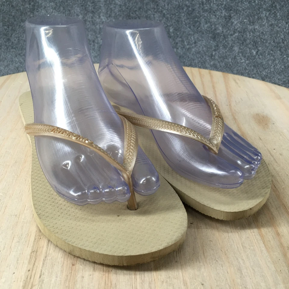 Zapatillas Havaianas para mujer 9-10 W chanclas doradas puntera de goma sin cordones planas Foto 3 de 4