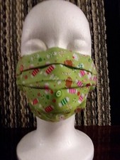 Christmas Goodies Lime Green Homemade Face Mask, cotton, nose wire, adult size