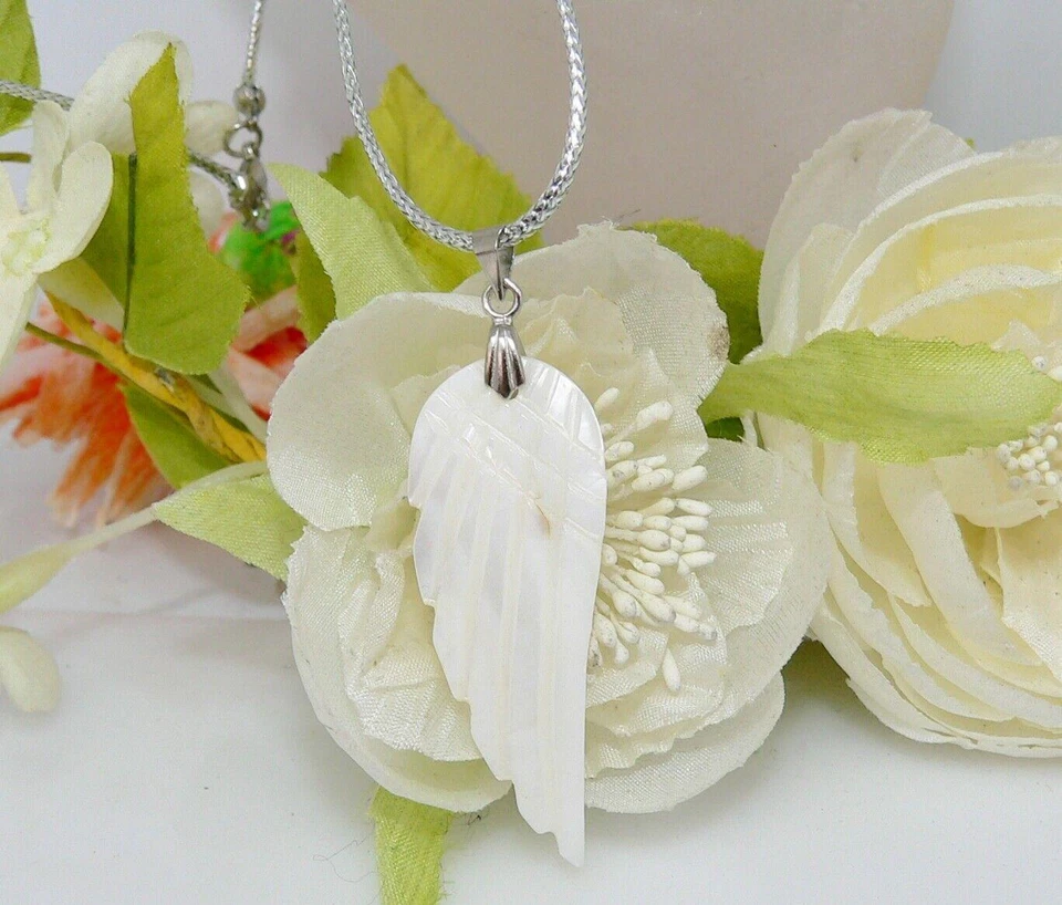 Anhänger Flügel Perlmutt Band Metalleffekt Silber 3 Längen 396c - Bild 2 von 4