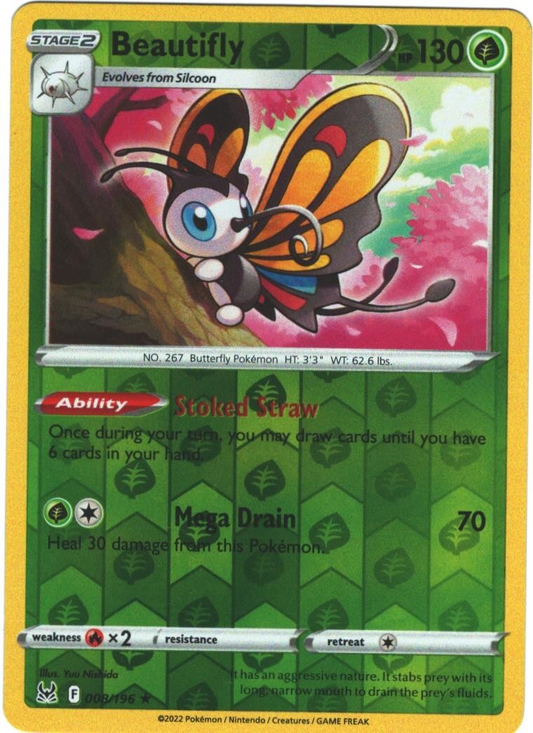 Beautifly 8/196 Lost Origin Reverse Holo Rare Pokemon Card Pokémon TCG 008/196