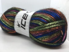 Glam Universe Ice #64599 Rainbow Violet Fire Sage Sapphire 100g Shiny Fuzzy Yarn