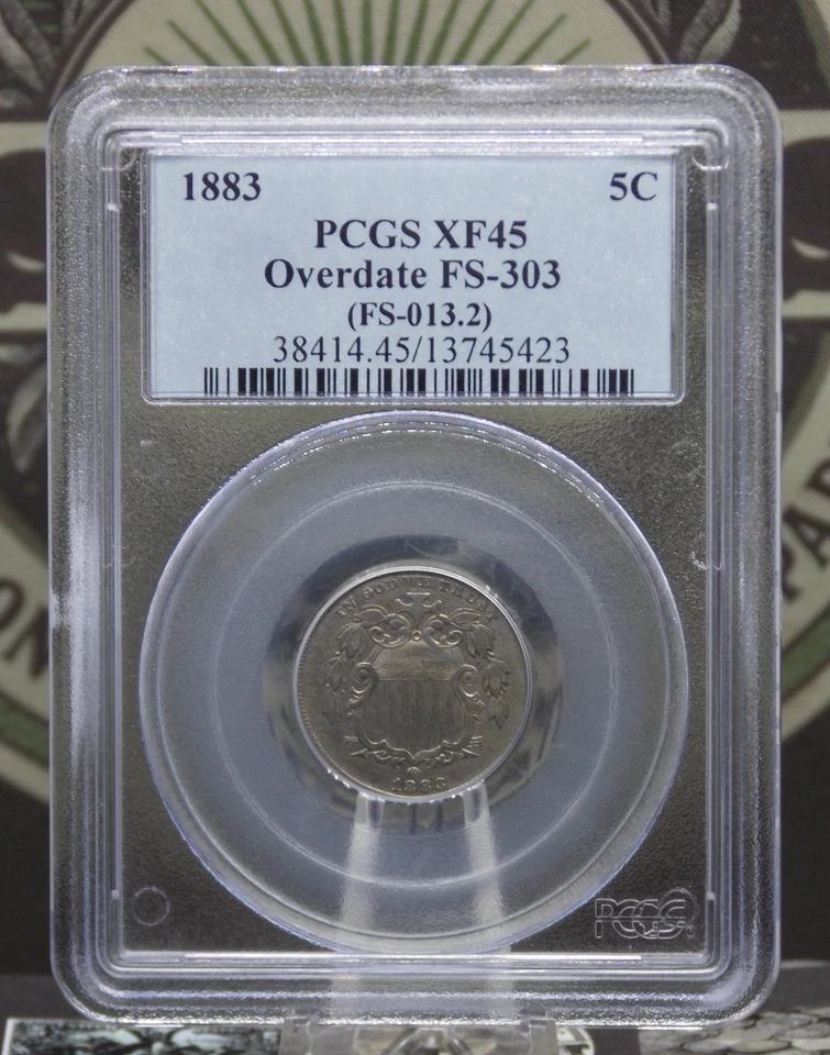1883/2 U.S. Shield Nickel *OVERDATE* FS-303 5c PCGS XF45 #423 Extra Fine ECC&C - Image 4 of 4
