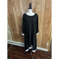 Mastik Black White Trim Long Sleeve Oversized Midi Dress Pockets Size 4