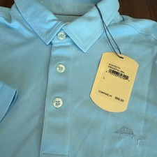 Tommy Bahama SZ L Mens SS Graceful Sea Blue Cotton Poly Performance Polo NWT
