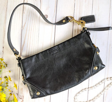 Coach Carly Hobo Mini Black Leather Bag Purse Brass Hardware