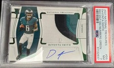 2021 National Treasures Devonta Smith Rookie Patch Autograph 1/6 PSA 7 SUPERBOWL