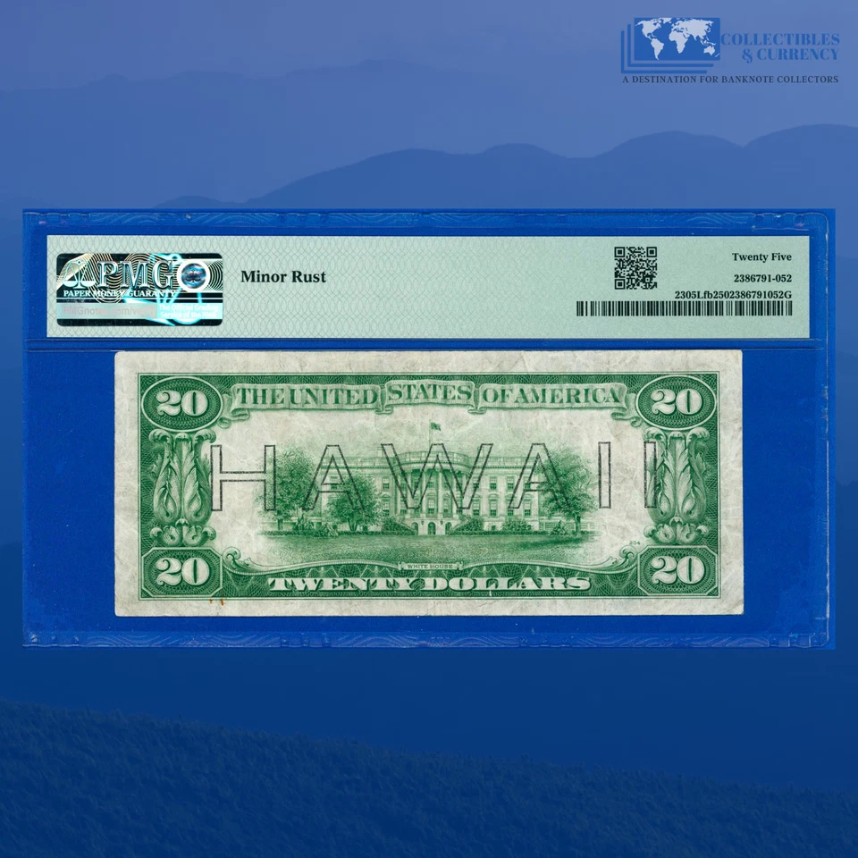 Fr.2305Lfb 1934A $20 FRN Brown Seal "HAWAII" Emergency Issue, PMG VF 25 #08098 - Image 2 of 3