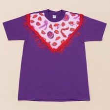 Vintage 90s Red Hat Society Purple Shirt Sz Lg Handmade Fringe Embellished T