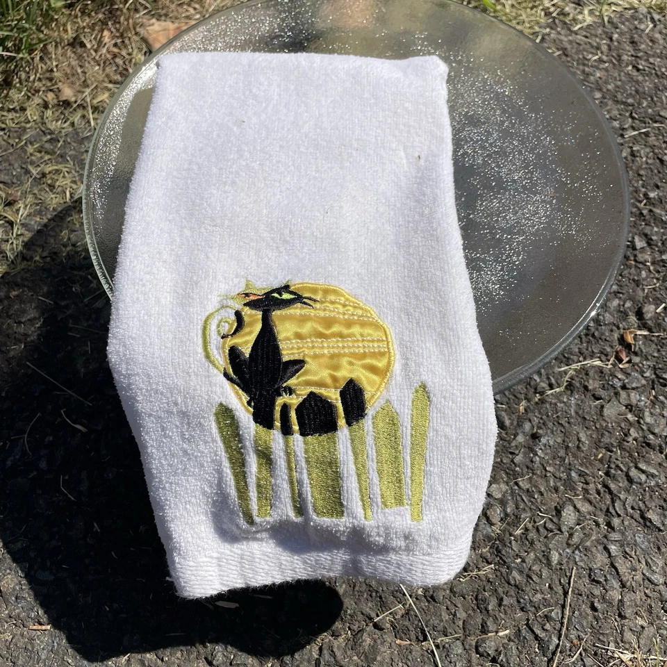 黑色猫手巾白色带满月庆祝万圣节厨房浴室 — 第 4/4 张图片