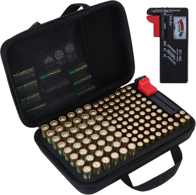 Battery Organizer Storage Case with Tester, Stores & Protects 74*AAA and 48*AA E