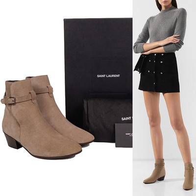 38 NEW $895 SAINT LAURENT Rustic Brown Suede Leather West Jodhpur 40 Ankle  BOOTS