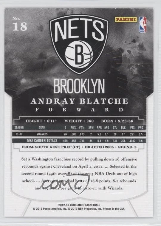 2012-13 Panini Brilliance Starburst Andray Blatche #18 - Image 2 of 2