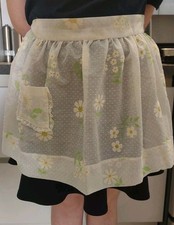 Vtg Semi Sheer White Velvet Daisy  Polka Dot Half Apron Handmade Cottage Core