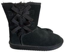 Koolaburra By Ugg Black Boots Girls Victoria W Bows Slip ons Size 4 Black 101937