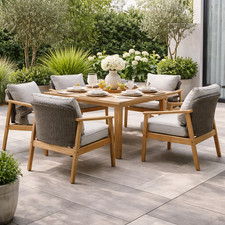 Jakarta Garden Armchair Grey Fabric Rope Back Acacia Frame Outdoor