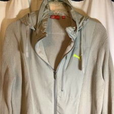 PUMA Hooded Sweater Jacket, Sz Large, Cement Color, Pockets, Logo