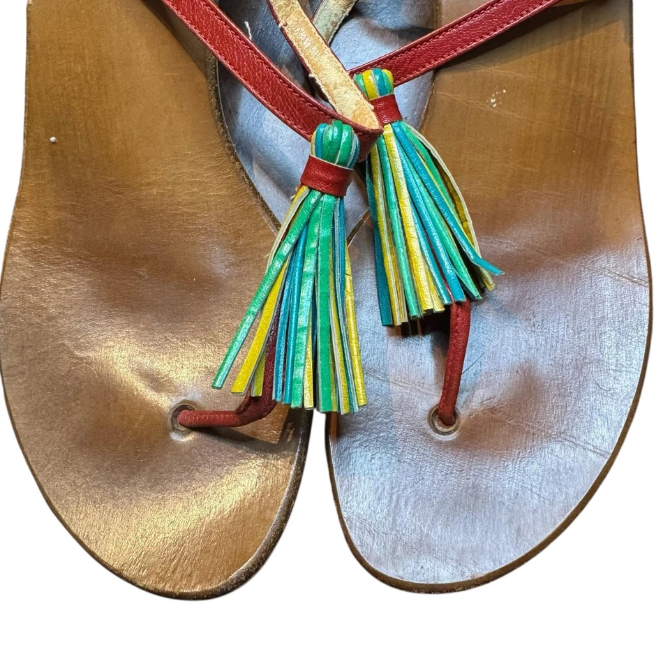 Sandalias de cuña Golo para mujer talla 10 cuero rojo borla correa al tobillo hechas en Italia Foto 2 de 4