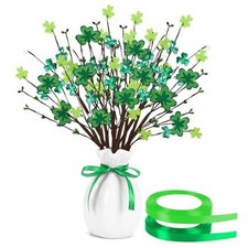 6Pcs St Patricks Day Decorations, Shamrock Picks with Green Ribbon, Green 1